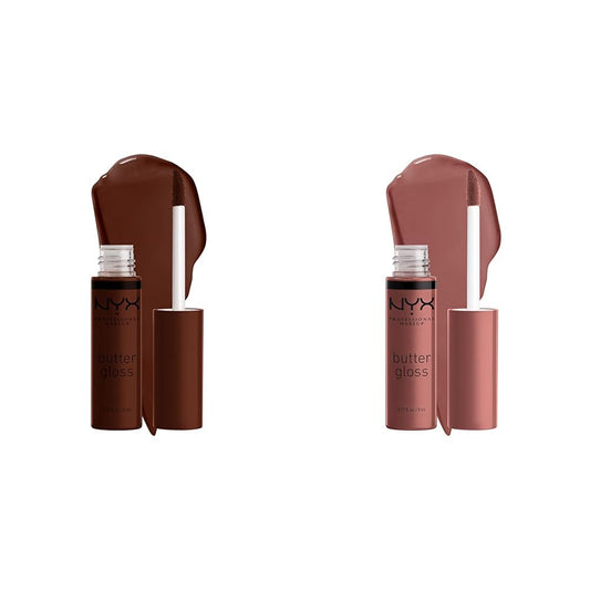 NYX Butter Gloss Brown Sugar Non-Sticky Lip Gloss Bundle - Lava Cake (Rich Brown), Spiked Toffee (Brown Mauve)