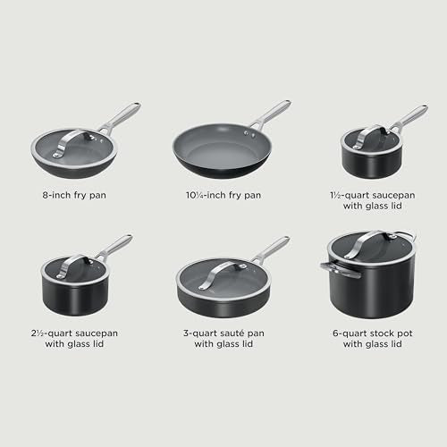 Ninja Ceramic Pro 11-Piece Cookware Set, Non-Stick Pots & Pans Set with Glass Lids, PTFE Free, Ceramic Coated, Oven Safe, All Stovetops & Induction Compatible, Black, CW39011BK