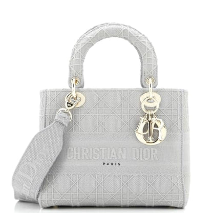 Christian Dior, Pre-Loved Lady D-Lite Bag Cannage Embroidered Canvas Medium, Gray