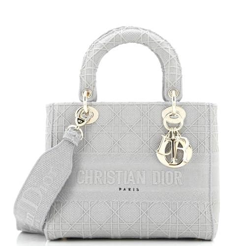 Christian Dior, Pre-Loved Lady D-Lite Bag Cannage Embroidered Canvas Medium, Gray