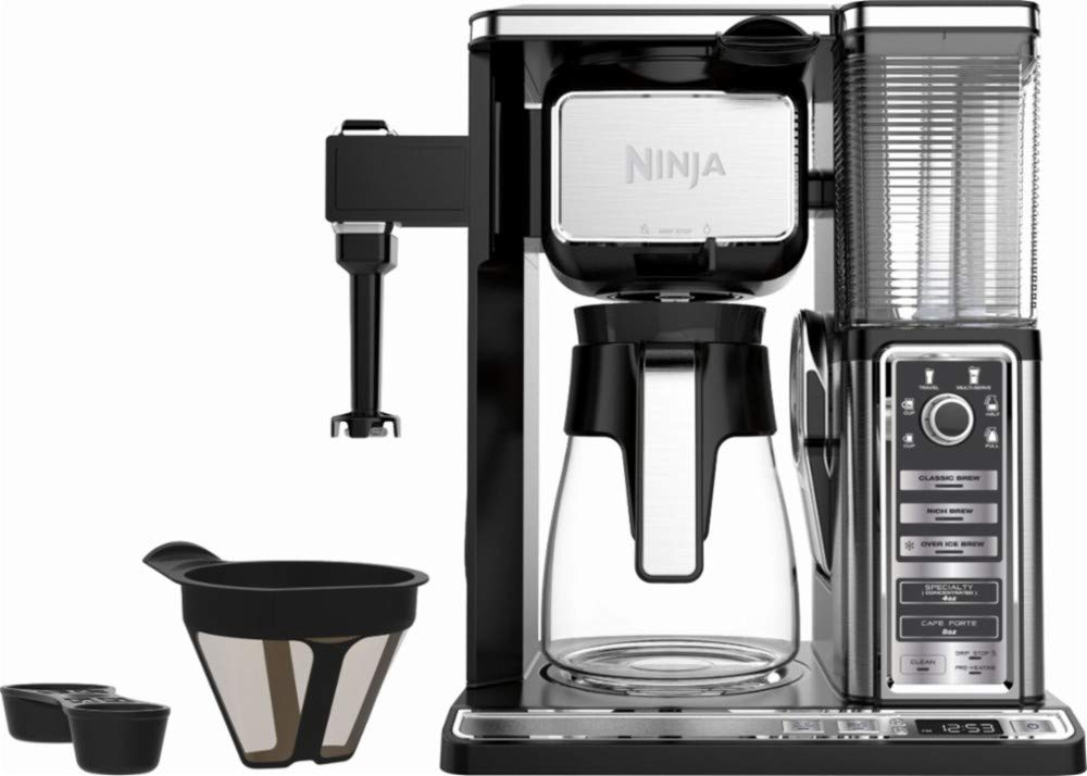 Ninja Coffee Bar Auto-iQ Programmable Coffee Maker with 6 Brew Sizes, 5 Brew Options, Milk Frother, Removable Water Reservoir and Glass Carafe (CF091)