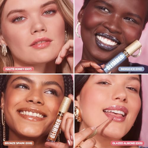 REVLON Super Lustrous Glimmer Gloss, Non-Sticky Lip Gloss, High-Shine Finish, Plant-Based Glitter, 004 Happy Hour, 0.13 fl oz