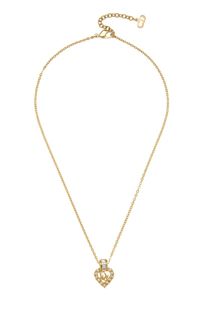 Dior, Pre-Loved Gold Crystal Logo Heart Necklace, Gold