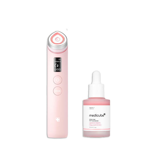 medicube Affordable Pink Routine Duo: Age-R Booster Pro Pink | 6-in-1 Real Glass Glow Beauty Massager and PDRN Peptide Serum