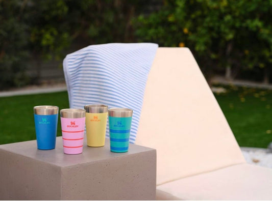 STANLEY Adventure Stacking Beer Pint Cup Tumbler-16oz | Stackable Drinking Cup for Cold Beverages | Dishwasher Safe | Insulated Stainless Steel Tumbler | BPA-Free | Aqua Striped