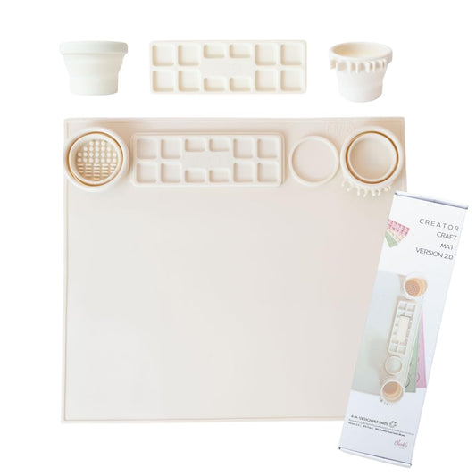 Cheek's Paper Room-Creator Silicone Craft Mat for Painting and Crafts V.2.0 (Oatmilk) Large Mat with Collapsible Paint Brush Cleaner for Painting, Clay, Resin and Crafts 15inches X 17inches
