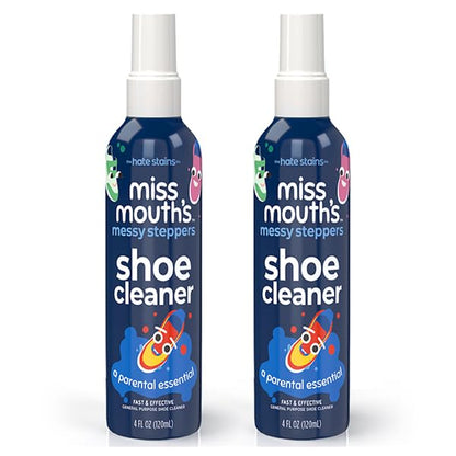 Miss Mouth's Messy Steppers Shoe Cleaner - 2 Pack 4oz Spray Ready To Use Sneaker Cleaner for Rubber, Canvas, Leather to Remove Dirt, Grass, Scuffs from makers of Miss Mouth's Messy Eater Stain Treater