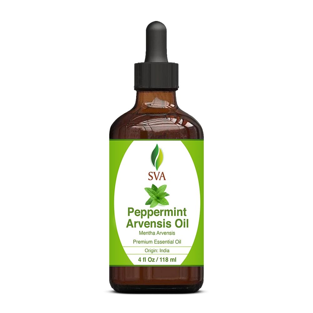 SVA Peppermint Essential Oil – 4 Fl Oz – 100% Natural Peppermint Oil - for Diffuser, Hair Care, Face, Skin Care, Aromatherapy, Scalp and Body Massage, Soap and Candle Making - with Dropper