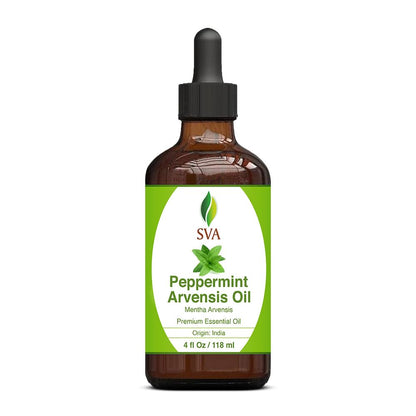 SVA Peppermint Essential Oil – 4 Fl Oz – 100% Natural Peppermint Oil - for Diffuser, Hair Care, Face, Skin Care, Aromatherapy, Scalp and Body Massage, Soap and Candle Making - with Dropper