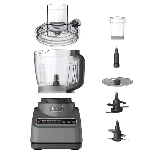 Ninja BN600 Professional Plus Food Processor, 850 Watts, 3 Functions for Chopping, Slicing & Dough with 9-Cup Processor Bowl, 3 Blades, Food Chute & Pusher, Silver
