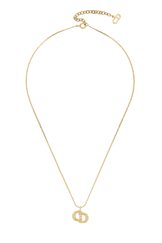 Dior, Pre-Loved Gold & Crystal 'CD' Necklace, Gold