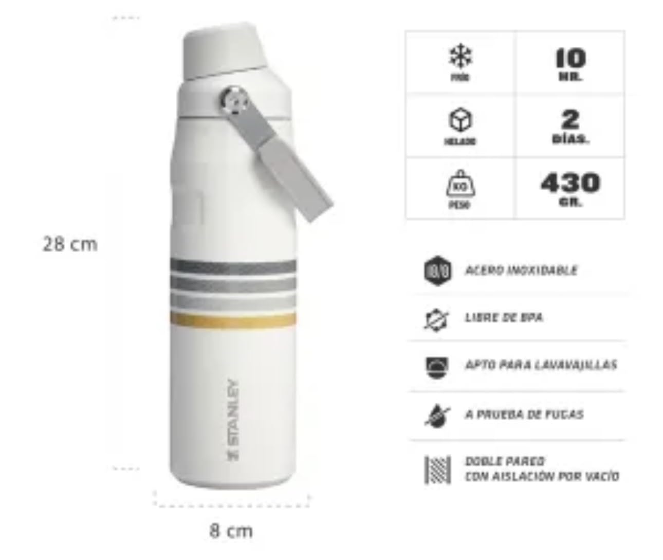 Stanley Varsity IceFlow Aerolight Fast Flow Water Bottle 24 oz | Angled Spout Lid | Lightweight and Leakproof for Travel and Sports | Insulated Stainless Steel | BPA-Free | Color: Cream Ash Stripe