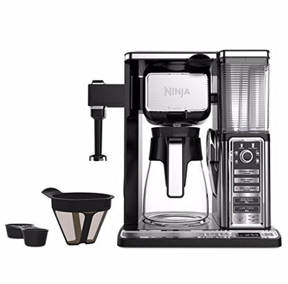 Ninja CF090CO Coffee Bar w/Glass Carafe and Auto-iQ One Touch Intelligence, 19.5 x 10.75 x 16.75, Chrome/Black