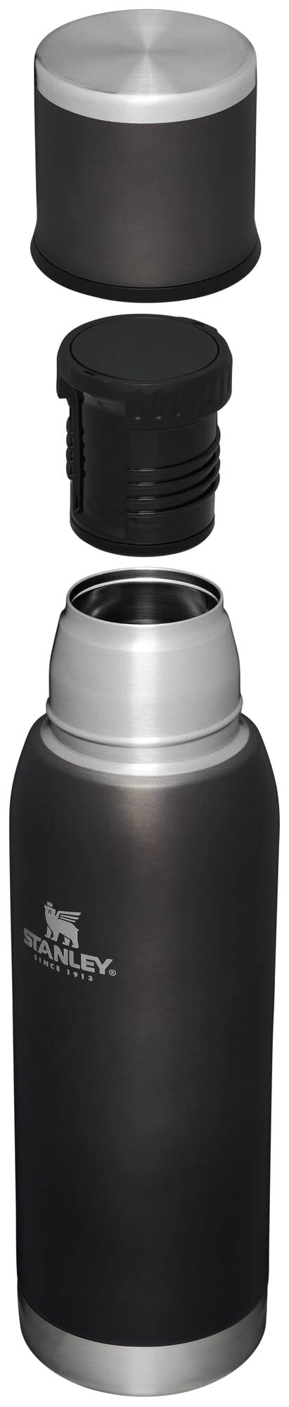 Stanley Adventure-To-Go Vacuum Bottle 25 oz | Wide Mouth with Leakproof Cup Lid | Keep Drinks Hot or Cold | Packable for Travel | Insulated Stainless Steel Thermal Bottle | BPA-Free | Charcoal Glow