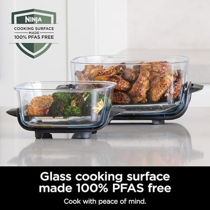 Ninja Crispi 4-in-1 Portable Glass Air Fryer Cooking System, 1500W, 4QT & 6-Cup TempWare Glass Containers with Storage Lids, Microwave, Freezer & Dishwasher Safe, Cyberspace Gray, FN101GY