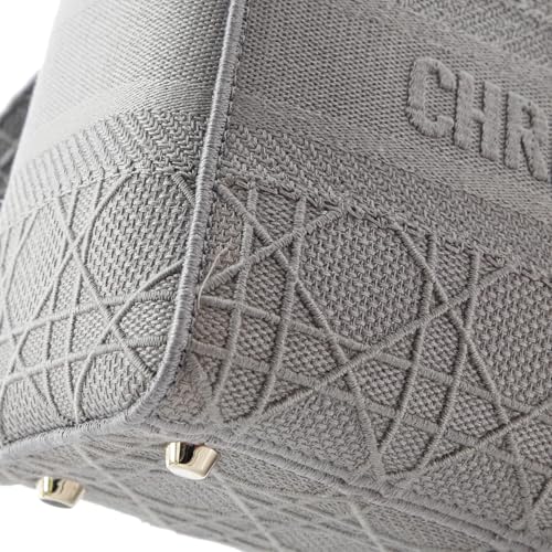 Christian Dior, Pre-Loved Lady D-Lite Bag Cannage Embroidered Canvas Medium, Gray
