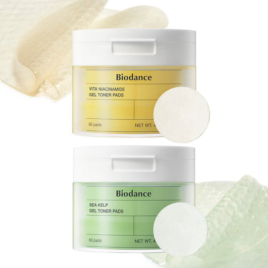 Biodance Brightening & Calming Toner Pads Duo, Vita Niacinamide and Sea Kelp Gel Toner Pads, Dark Spot Correcting and Sebum Control for Sensitive Skin, 60 Pads + 60 Pads