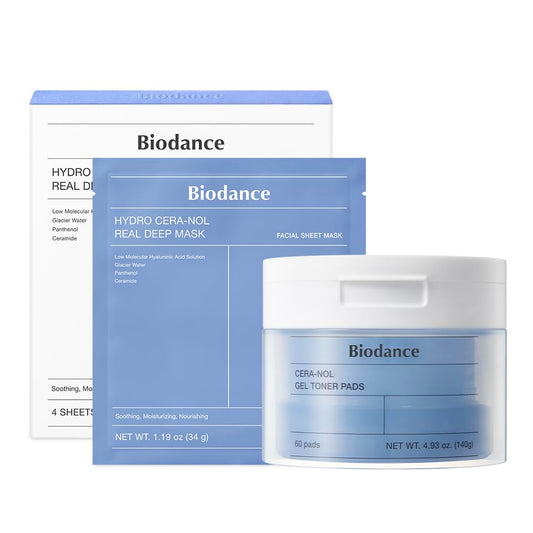 BIODANCE Cera-nol Day & Night Gel Duo: Hydro Cera-nol Real Deep Mask & Cera-nol Gel Toner Pads
