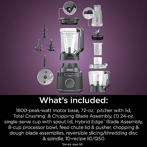 Ninja | All-in-One Blender & Food Processor | Best for Smoothies, Cookie Dough, Salsas, Cole Slaw & More | BlendSense Intelligence for Perfectly Smooth Results | 1800 Watt | Black | TB401