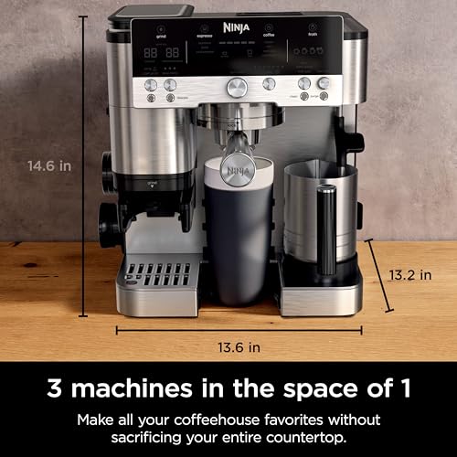 Ninja Luxe Café Premier Series, Espresso Machine, Drip & Cold Brew Coffee Maker, Built-in Grinder, Assisted Handling, Hands-free Frother, Dairy or Non-Dairy