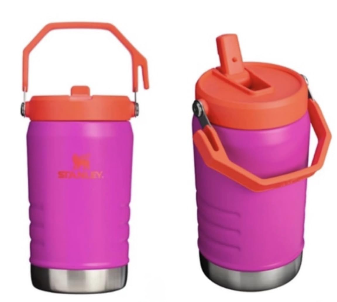 Stanley IceFlow Flip Straw Jug with Handle 64 oz| Twist On Lid and Flip Up Straw | Leak Resistant for Travel and Sports | Insulated Stainless Steel |BPA-Free | Vivid Violet/Orange