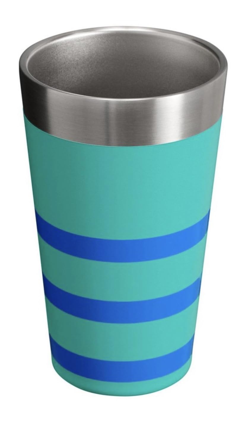 STANLEY Adventure Stacking Beer Pint Cup Tumbler-16oz | Stackable Drinking Cup for Cold Beverages | Dishwasher Safe | Insulated Stainless Steel Tumbler | BPA-Free | Aqua Striped