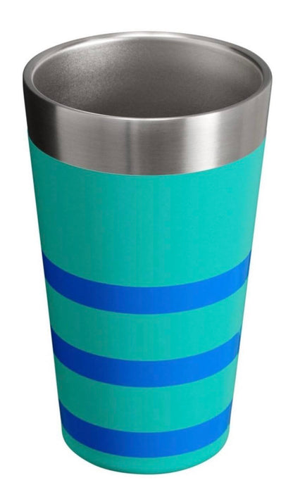 STANLEY Adventure Stacking Beer Pint Cup Tumbler-16oz | Stackable Drinking Cup for Cold Beverages | Dishwasher Safe | Insulated Stainless Steel Tumbler | BPA-Free | Aqua Striped