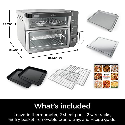 Ninja DCT451 12-in-1 Smart Double Oven with FlexDoor, Thermometer, FlavorSeal, Smart Finish, Rapid Top Convection and Air Fry Bottom , Stainless Steel