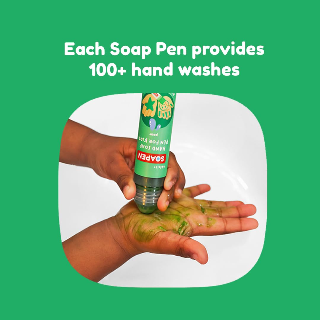 SOAPEN Kids’ Roll-On Hand Soap | As Seen on Shark Tank | Fun, Colorful Soap Pen | Encourages Proper Handwashing | Nourishing, Paraben Free | 3 Pack (Pear/Berry/Tangerine)