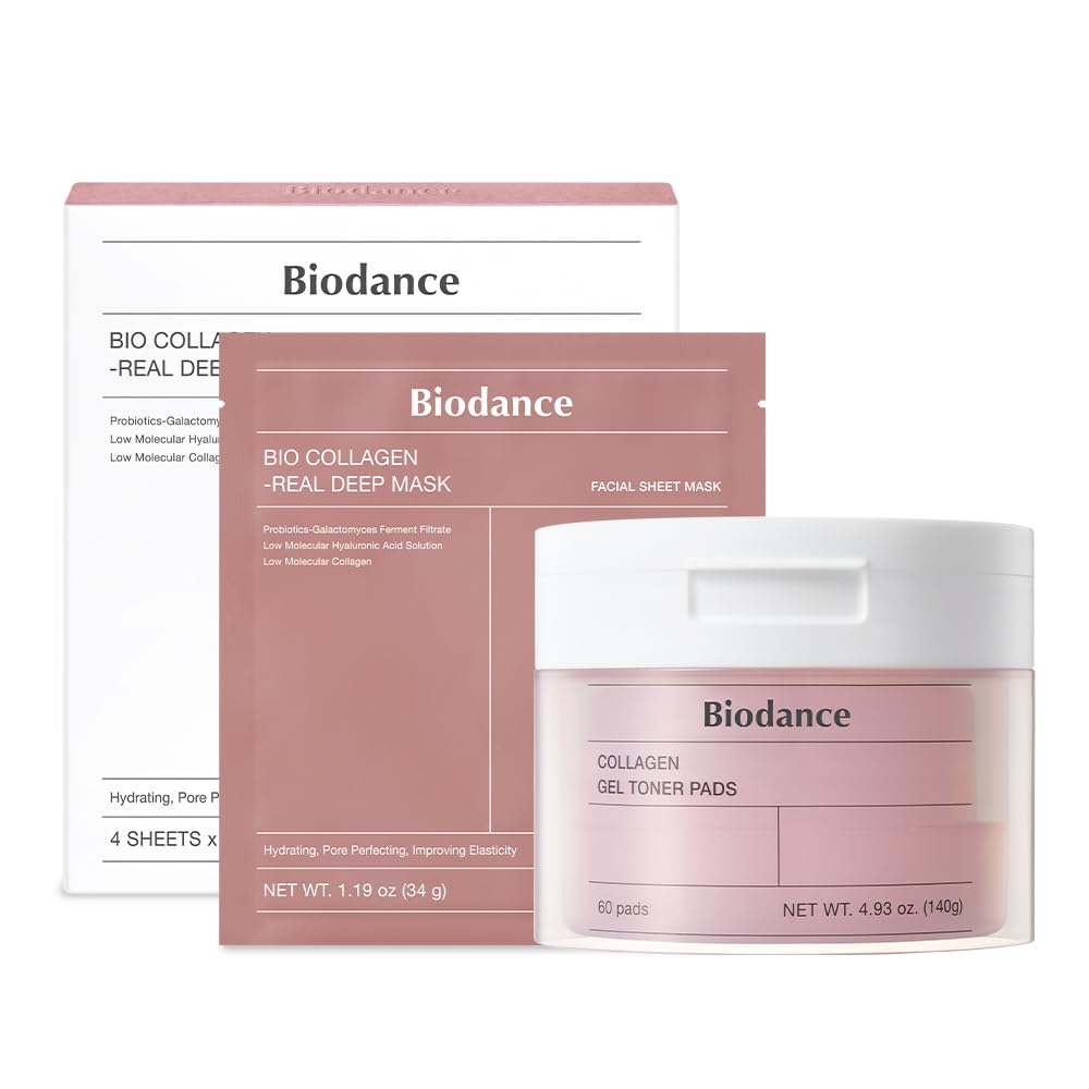 BIODANCE Collagen Day & Night Gel Duo: Bio-Collagen Real Deep Mask & Collagen Gel Toner Pads