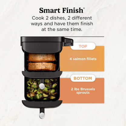 Ninja DoubleStack 2-Basket Air Fryer, DoubleStack Technology Cooks 4 Foods at Once, 8 QT, 6-in-1, Smart Finish & Match Cook, Air Fry, Broil, Bake, Easy Meals & Clean, Black, SL201 (Renewed)