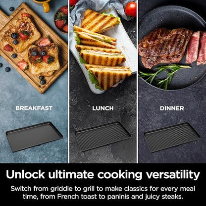 Ninja Sizzle Pro XL 20-Inch Indoor Griddle + Grill, Detachable Ventilated Lid, Grease Control, Ceramic Nonstick Plates, Even Edge-to-Edge Cooking, Extra Large Capacity, Versatile, Silver, GX101