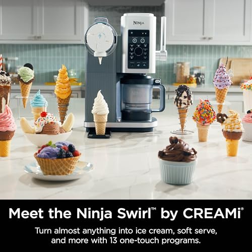 Ninja CREAMi Swirl Ice Cream and Soft Serve Maker, Sorbet, Milkshake, Frozen Yogurt, Low Calories Program & More, 13-in-1, Soft Serve Handle & (2) CREAMi Swirl 16oz Pints, For Kids & ALL ages, NC701C