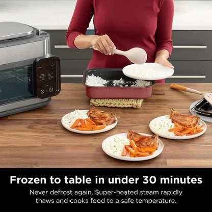 Ninja SFP700 Combi All-in-One Multicooker, Oven, & Air Fryer, 10-in-1 Functions, 15-Min Meals, Digital Display, Stainless Steel (Renewed), 14.92 x 15.43 x 13.11