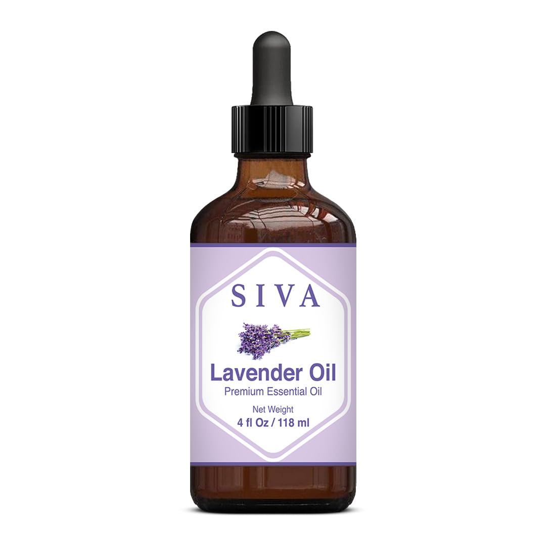 SIVA Lavender Essential Oil - 4 Fl Oz – Natural Lavender Oil - for Diffuser, Face, Skin Care, Aromatherapy, Hair Care, Scalp and Body Massage - with Dropper