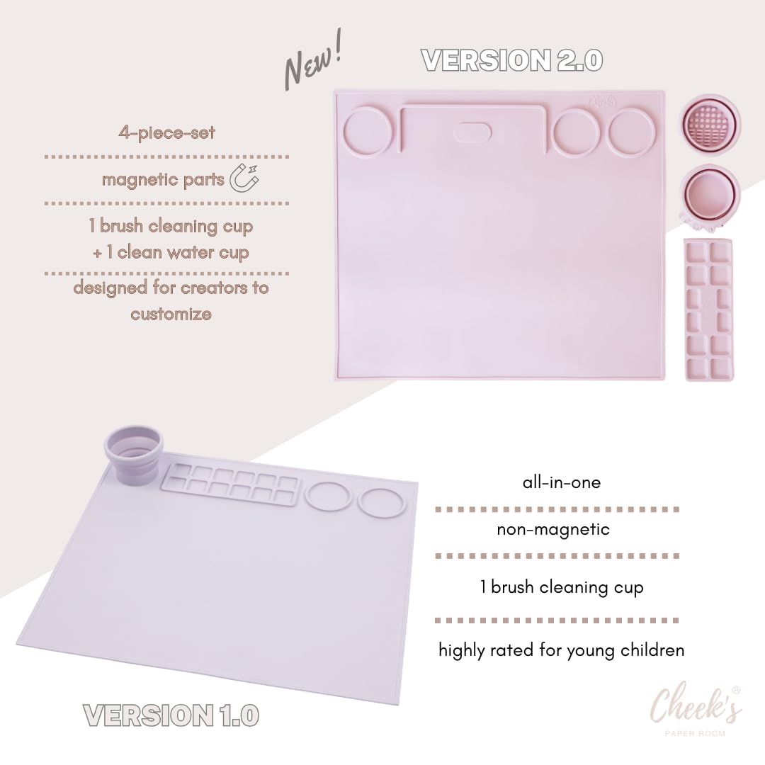 Cheek's Paper Room-Creator Silicone Craft Mat for Painting and Crafts V.2.0 (Oatmilk) Large Mat with Collapsible Paint Brush Cleaner for Painting, Clay, Resin and Crafts 15inches X 17inches