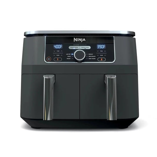 Ninja AD150 Foodi 8 Quart 6-in-1 DualZone 2-Basket Air Fryer with 2 Independent Frying Baskets, Match Cook & Smart Finish to Roast, Broil, Dehydrate & More for Quick, Easy Meals, Black (Renewed)