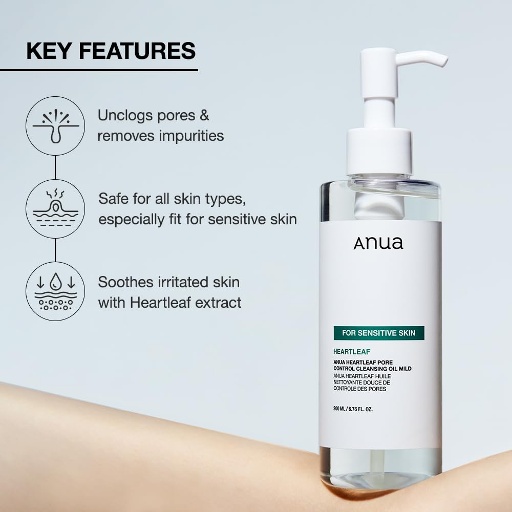 ANUA Gentle Double Cleanser Duo for Facial Cleansing : Heartleaf Pore Control Cleansing Oil Mild & Hydrating Gentle Foaming Cleanser for Double Cleansing, Daily Facial Cleanser, Korean Skincare