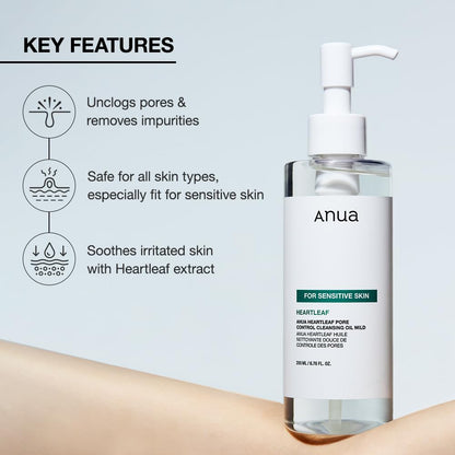 ANUA Gentle Double Cleanser Duo for Facial Cleansing : Heartleaf Pore Control Cleansing Oil Mild & Hydrating Gentle Foaming Cleanser for Double Cleansing, Daily Facial Cleanser, Korean Skincare
