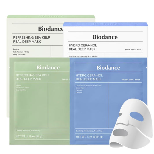 BIODANCE Repair Calming Mask Duo: Hydro Cera-nol & Refreshing Sea Kelp Real Deep Mask