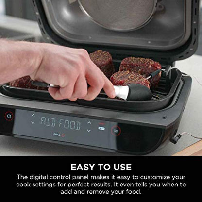Ninja Indoor Grill, Foodi Smart XL 6-in-1 Indoor Grill with Air Fry, Roast, Bake, Broil & Dehydrate, Smart Thermometer, Black/Silver, FG551