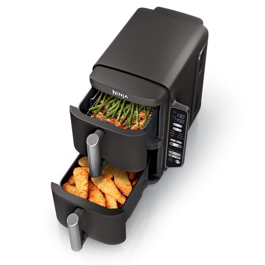 Ninja DoubleStack 2-Basket Air Fryer, DoubleStack Technology Cooks 4 Foods at Once, 8 QT, 6-in-1, Smart Finish & Match Cook, Air Fry, Broil, Bake, Easy Meals & Clean, Black, SL201 (Renewed)