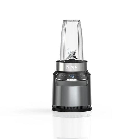 Ninja BN400 Nutri Pro Compact Personal Blender, Auto-iQ Technology, 1000-Watts, for Frozen Drinks, Smoothies, Sauces & More, with 18-oz. & 24-oz. To-Go Cups & Spout Lids, Stone Silver (Renewed)