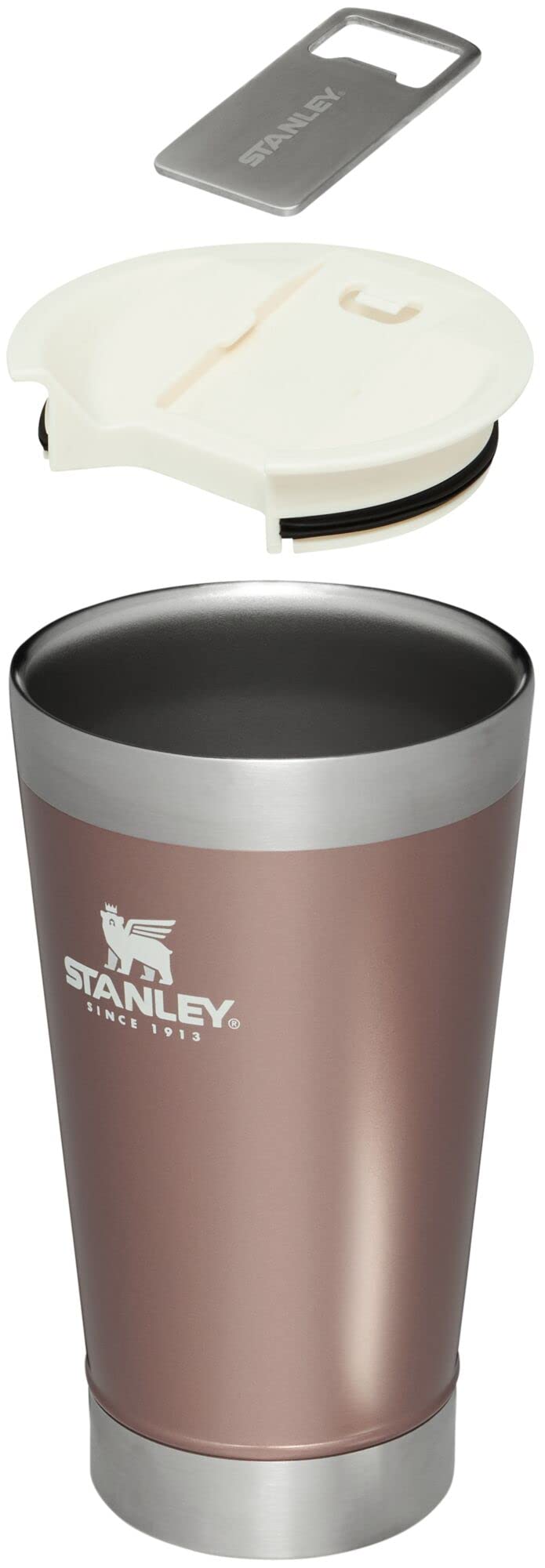 Stanley Stay-Chill Beer Pint 16 oz | Wide Mouth Lid | Built-in Bottle Opener | Beer Tumbler Cup | Insulated Stainless Steel Pint Glass | BPA-Free | Rose Quartz Glow