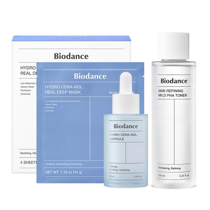 BIODANCE Newbornskin Trio: Skin Refining Mild PHA Toner & Hydro Cera-nol Ampoule & Hydro Cera-nol Real Deep Mask