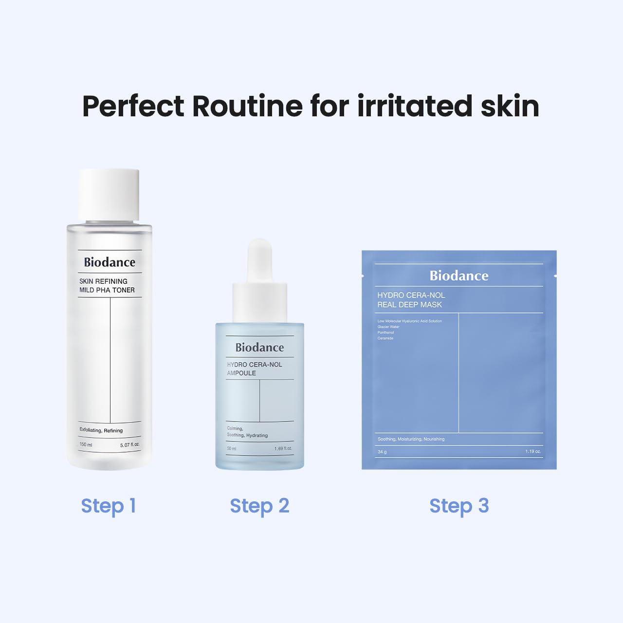 BIODANCE Newbornskin Trio: Skin Refining Mild PHA Toner & Hydro Cera-nol Ampoule & Hydro Cera-nol Real Deep Mask