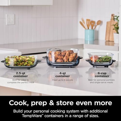Ninja 2.5 QT TempWare Glass Container with Storage lid, Compatible Crispi Portable Cooking System, Microwave, Freezer and Dishwasher Safe, PFAS Free Glass Cooking Surface