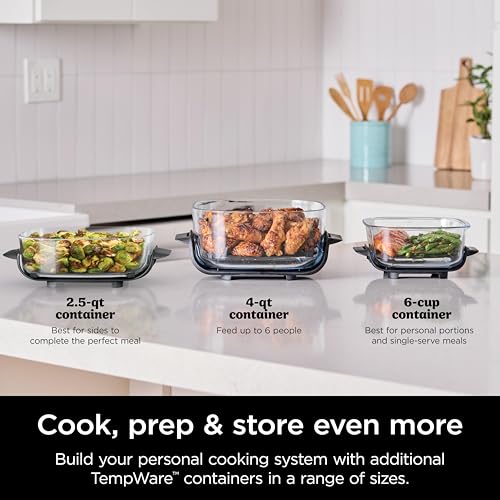 Ninja 2.5 QT TempWare Glass Container with Storage lid, Compatible Crispi Portable Cooking System, Microwave, Freezer and Dishwasher Safe, PFAS Free Glass Cooking Surface