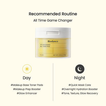 Biodance Vita Niacinamide Gel Toner Pads, Dark Spot Corrector, Evening Skin Tone, Hydrating for Sensitive Skin, Gentle Exfoliating Korean Toner Pads, 4.93 fl.oz.(140g)*60Pads