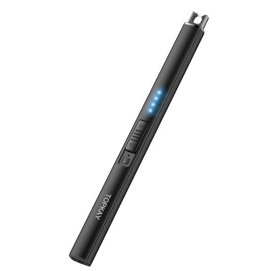 TOPKAY Electric Candle Lighter, Windproof Flameless USB Rechargeable Plasma Arc Long Lighter for Grill Firework Kitchen Camping (Black)